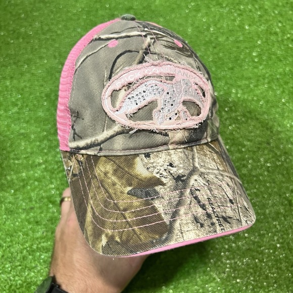 Vintage Duck Commander Trucker Hat Women's Y2K Camo Hat Pink Mesh Bling - Picture 1 of 7